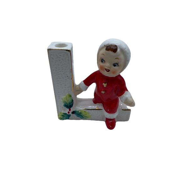 Vintage LIPPER & MANN Japan Ceramic Christmas Santa NOEL Candleholders MCM 1950s - Picture 8 of 16